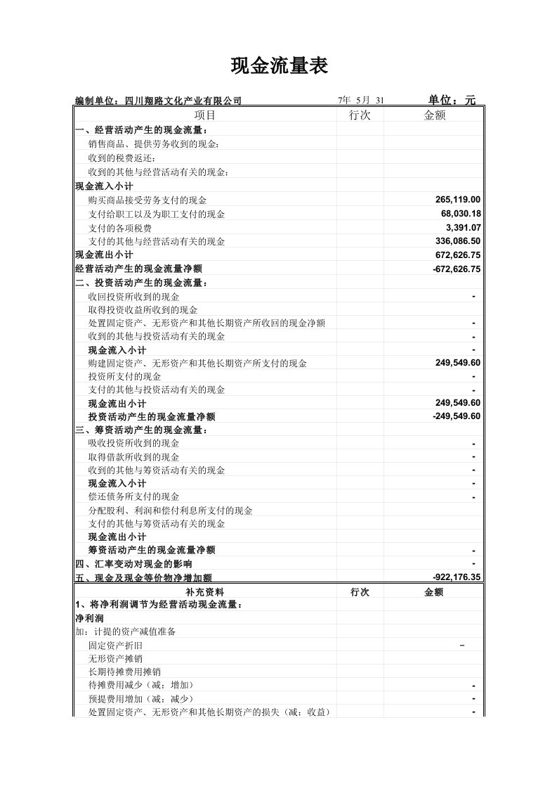 现金流量表模板免费下载