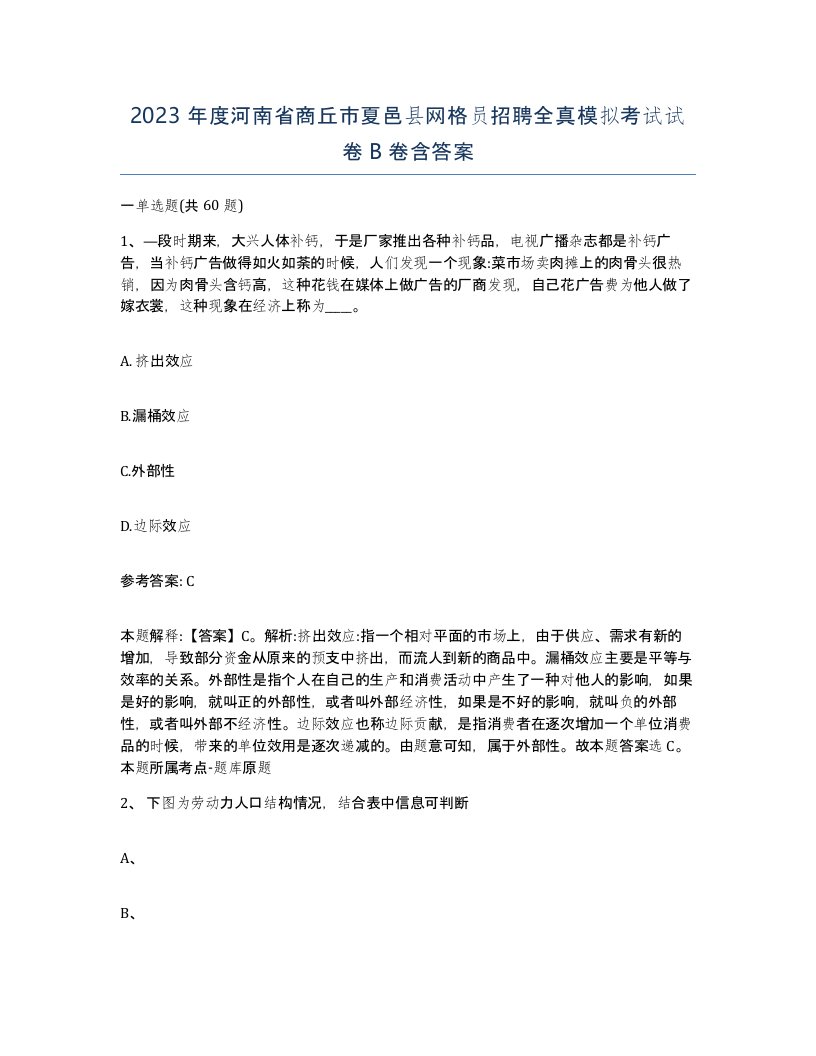 2023年度河南省商丘市夏邑县网格员招聘全真模拟考试试卷B卷含答案