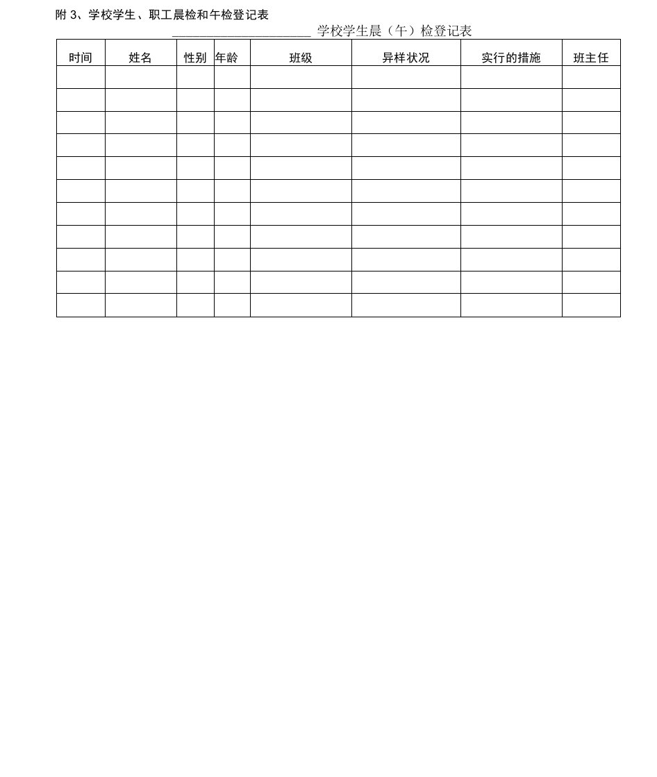 附3、学校学生、职工晨检和午检登记表