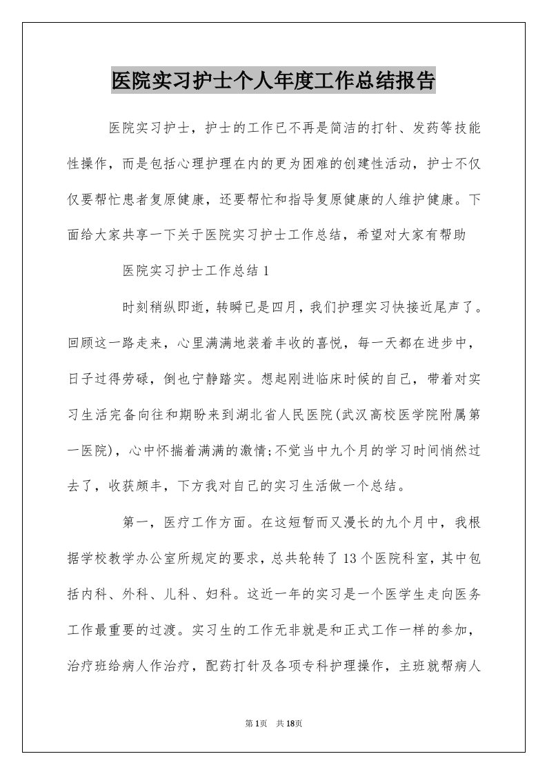 医院实习护士个人年度工作总结报告