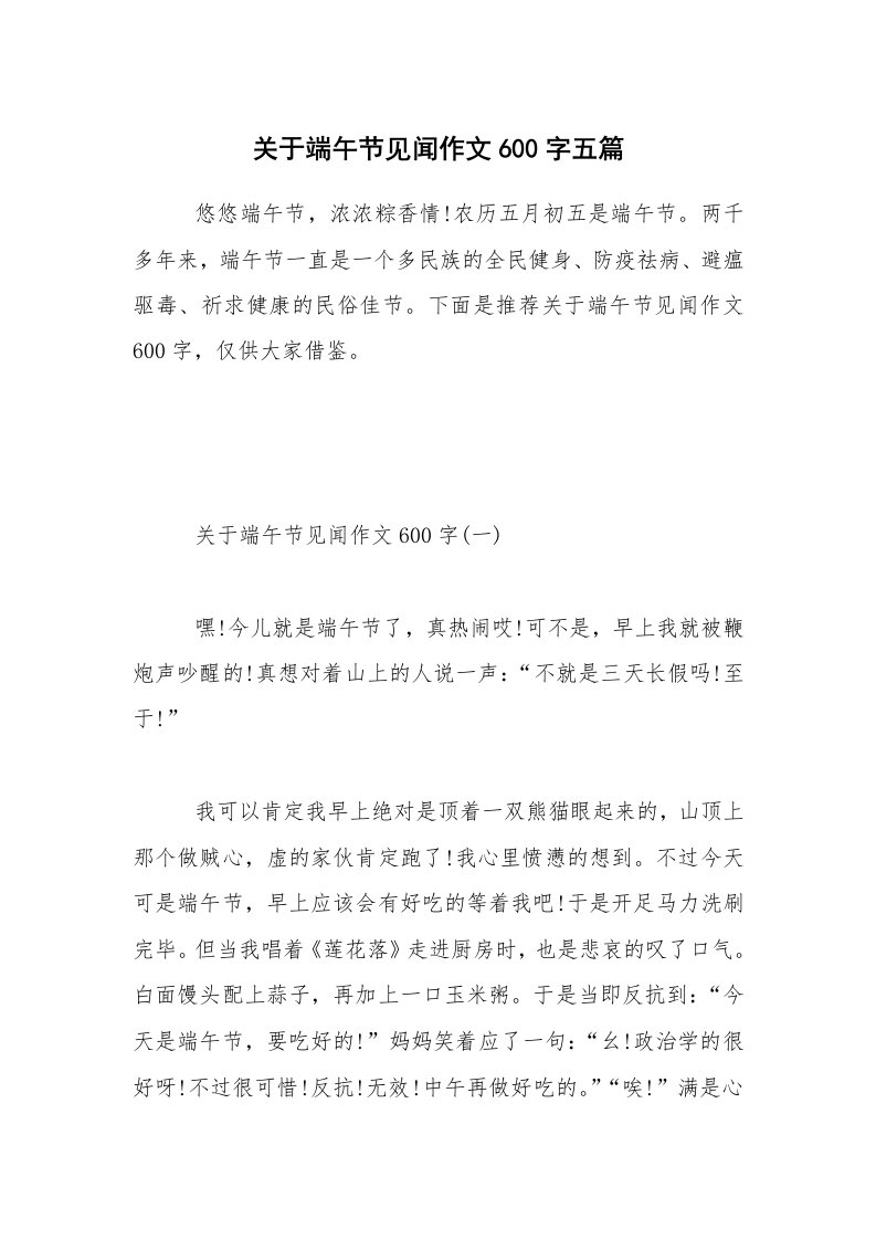 关于端午节见闻作文600字五篇