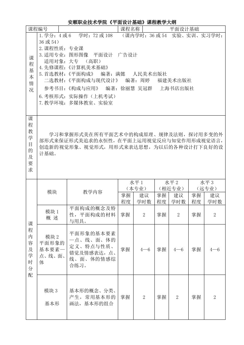 《平面设计基础》教学大纲