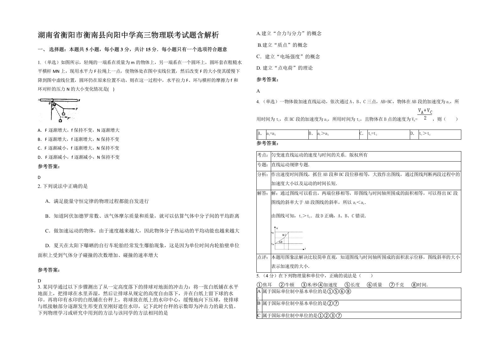 湖南省衡阳市衡南县向阳中学高三物理联考试题含解析