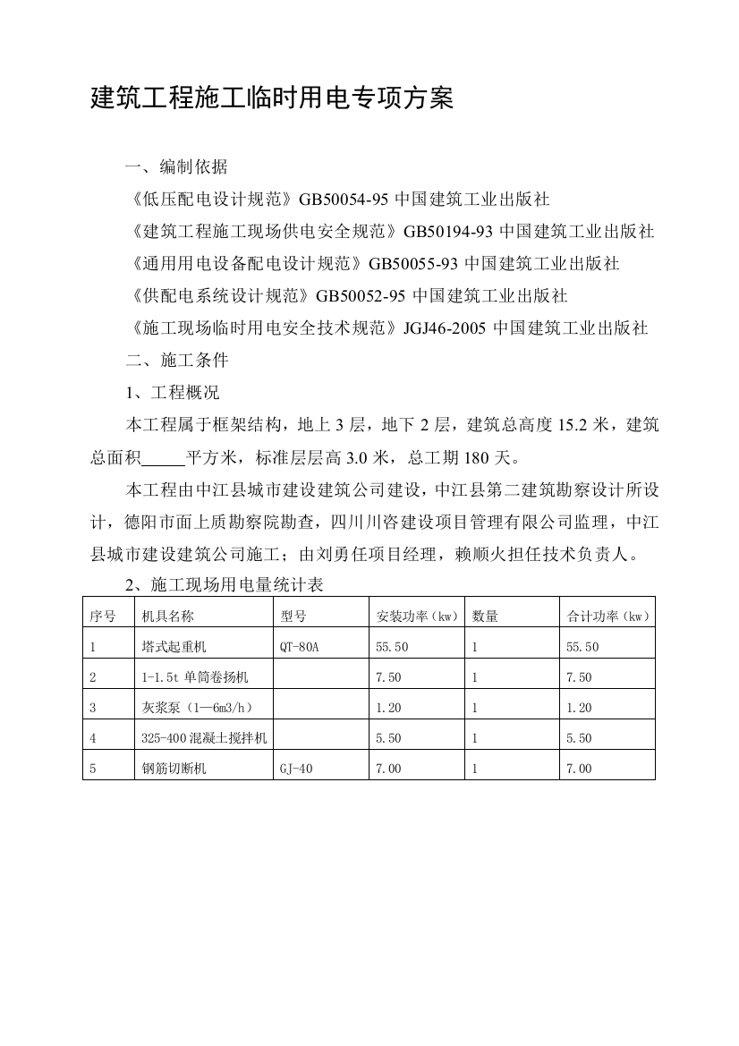建筑工程施工临时用电、第一页及模板、专项方案