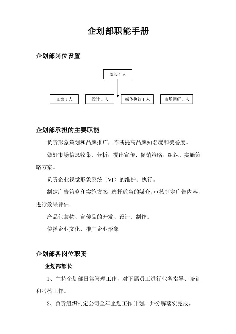 企划部部门管理手册