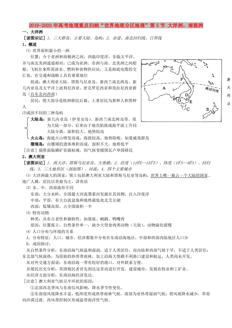 2019-2020年高考地理重点归纳“世界地理分区地理”第5节