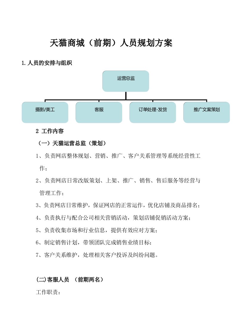 天猫商城前期人员规划方案