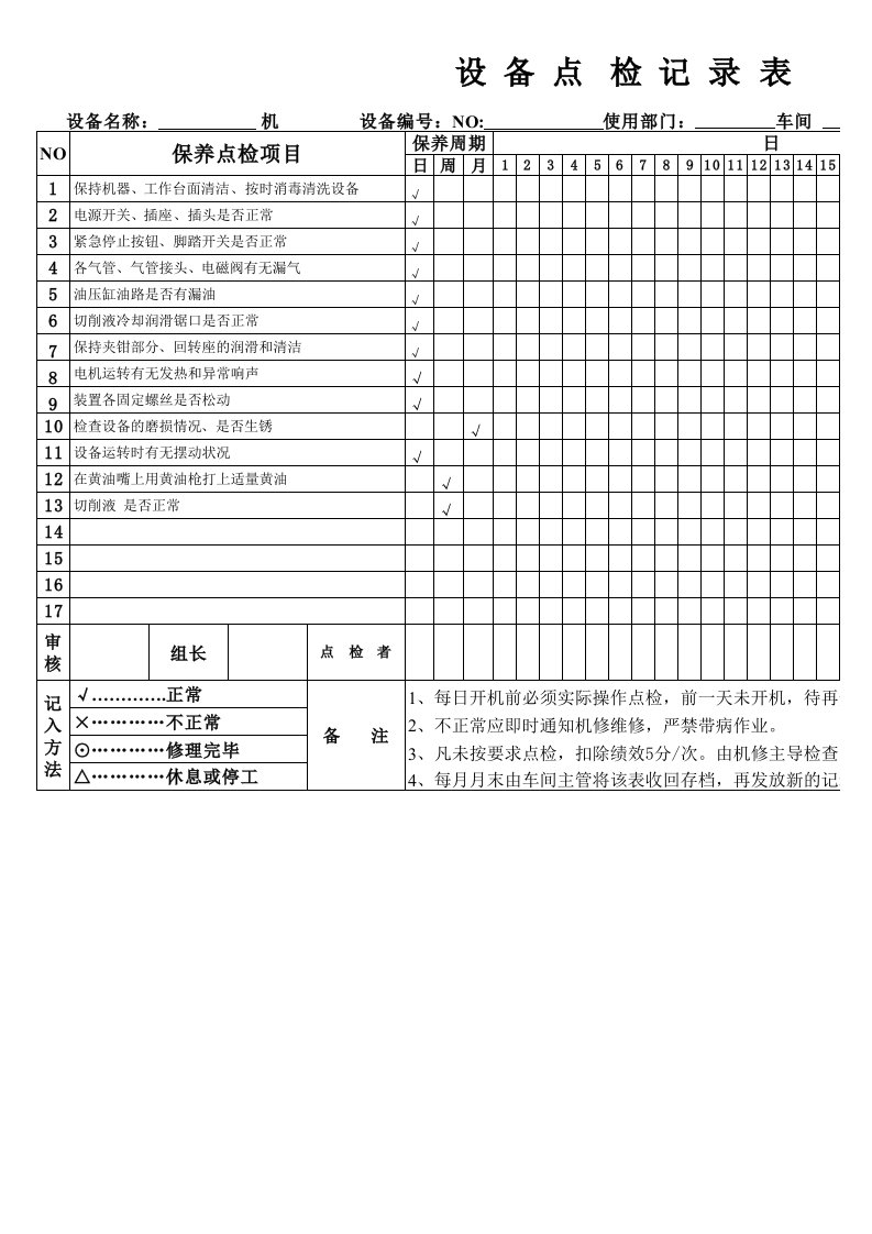 设备点检记录表