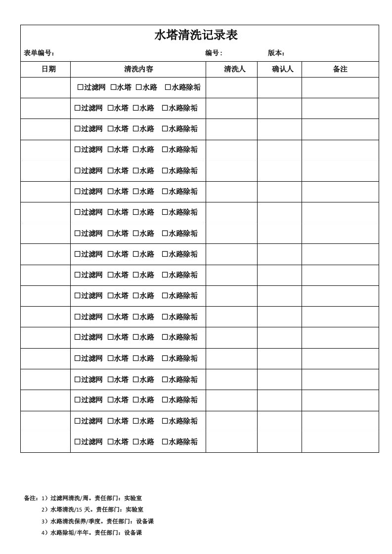 水塔清洗记录表