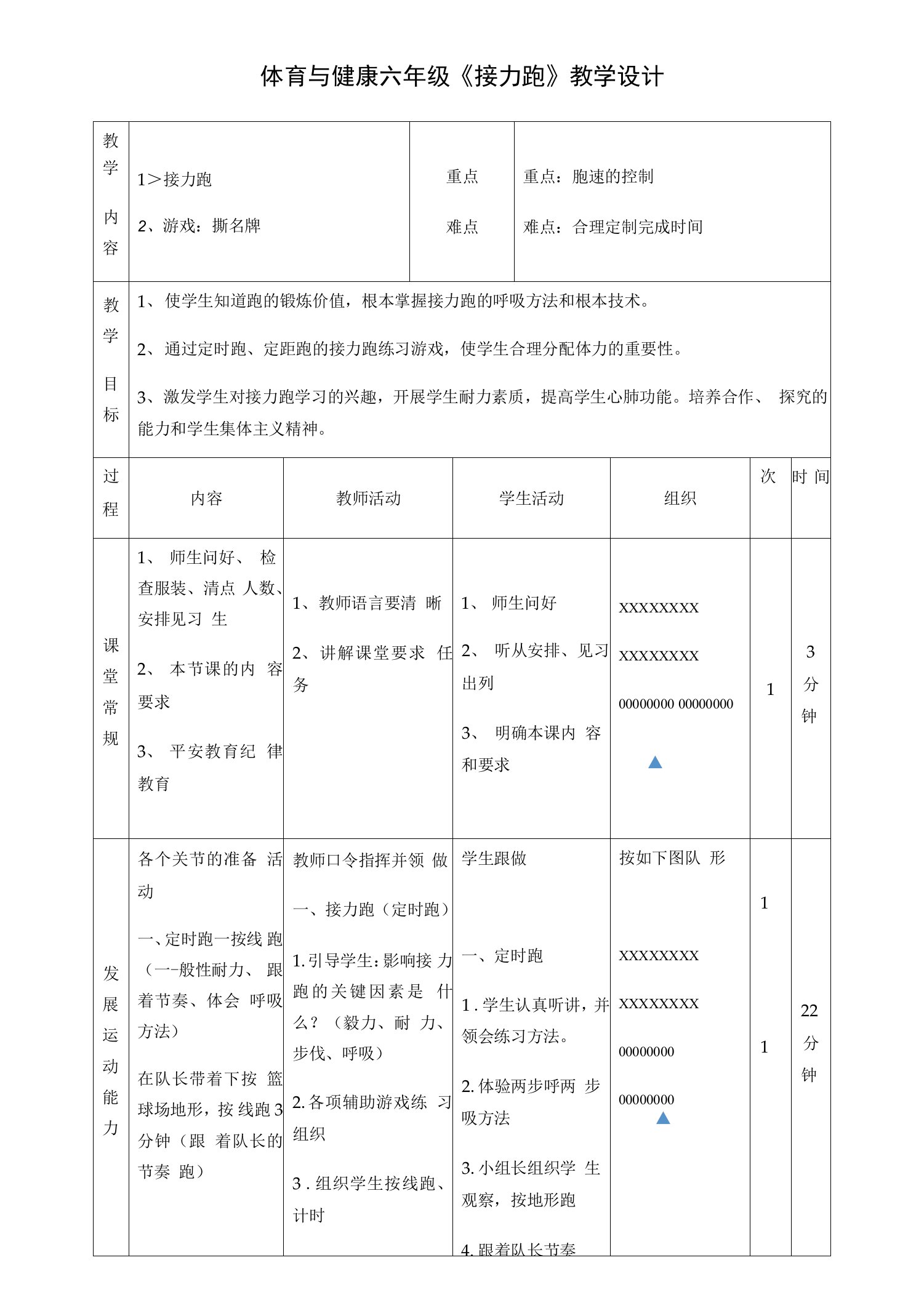 体育与健康六年级《接力跑》教学设计