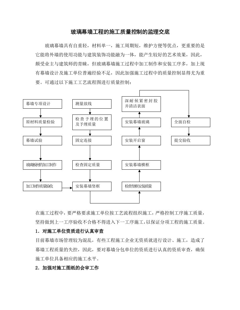 玻璃幕墙施工质量控制监理交底word版