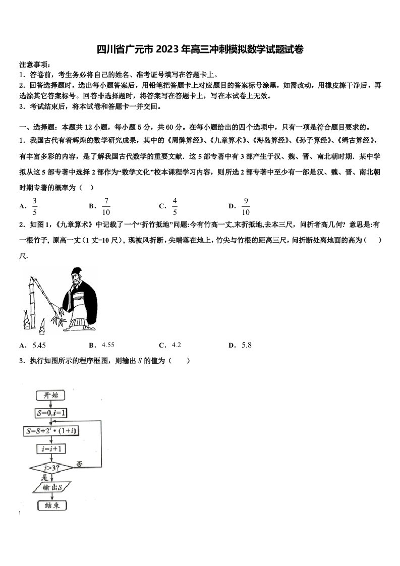 四川省广元市2023年高三冲刺模拟数学试题试卷含解析