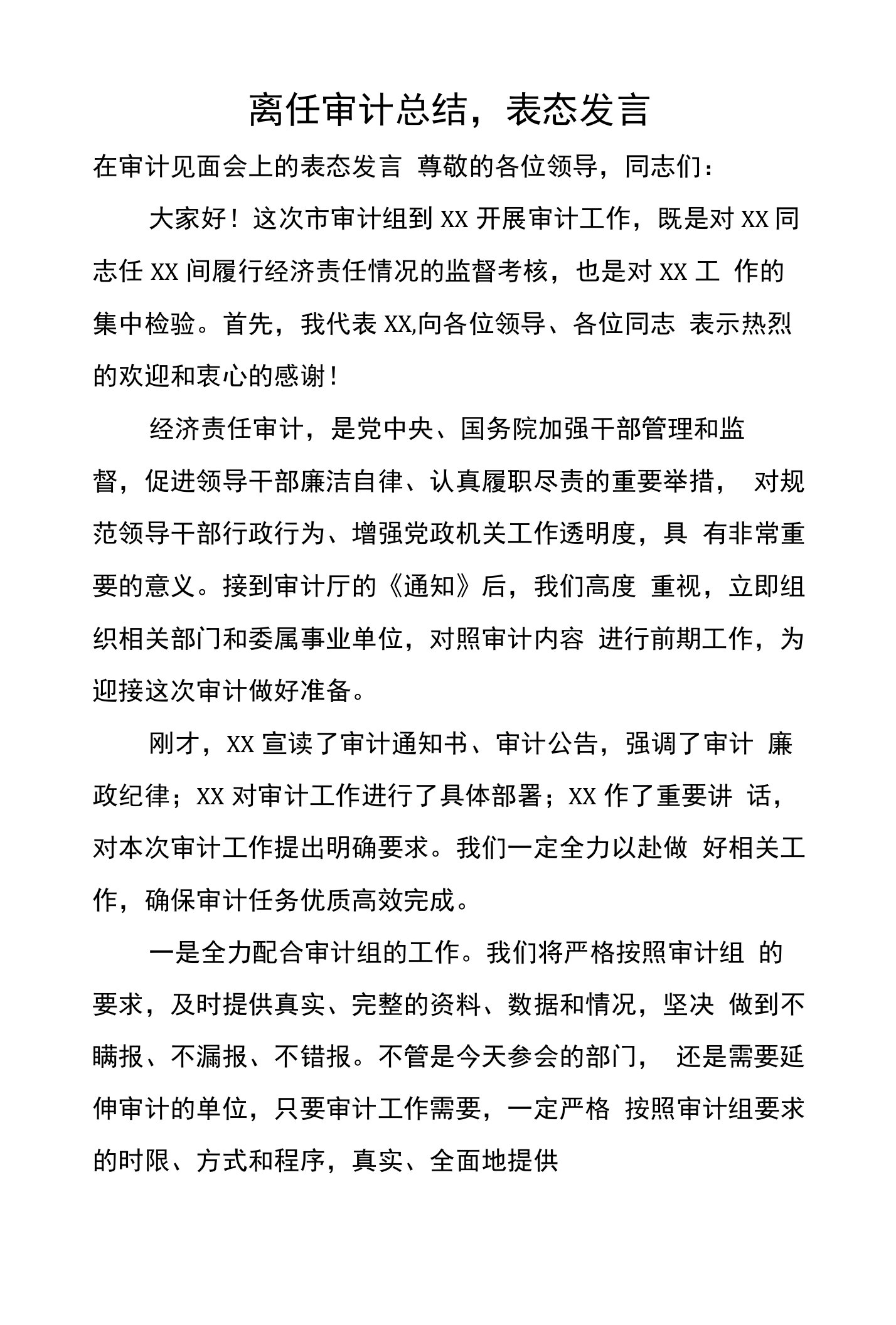 离任审计总结,表态发言