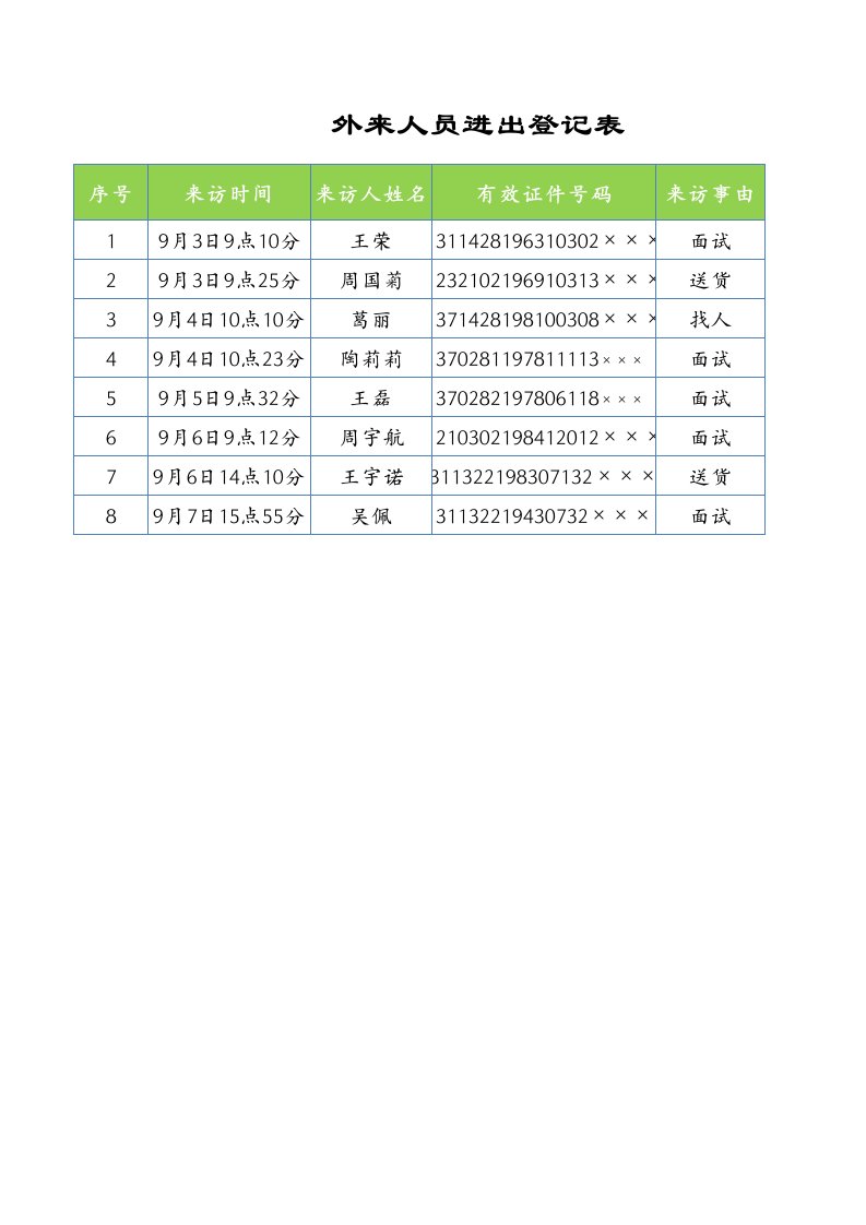 工程资料-外来人员进出登记表