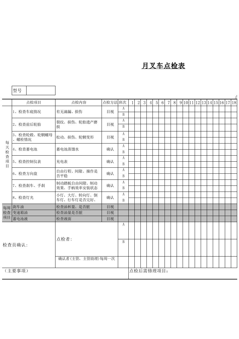 叉车点检表83346