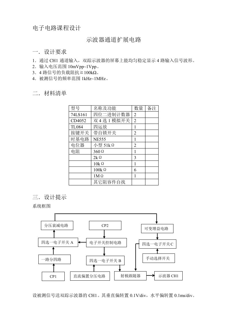 南邮课程设计示波器通道扩展电路