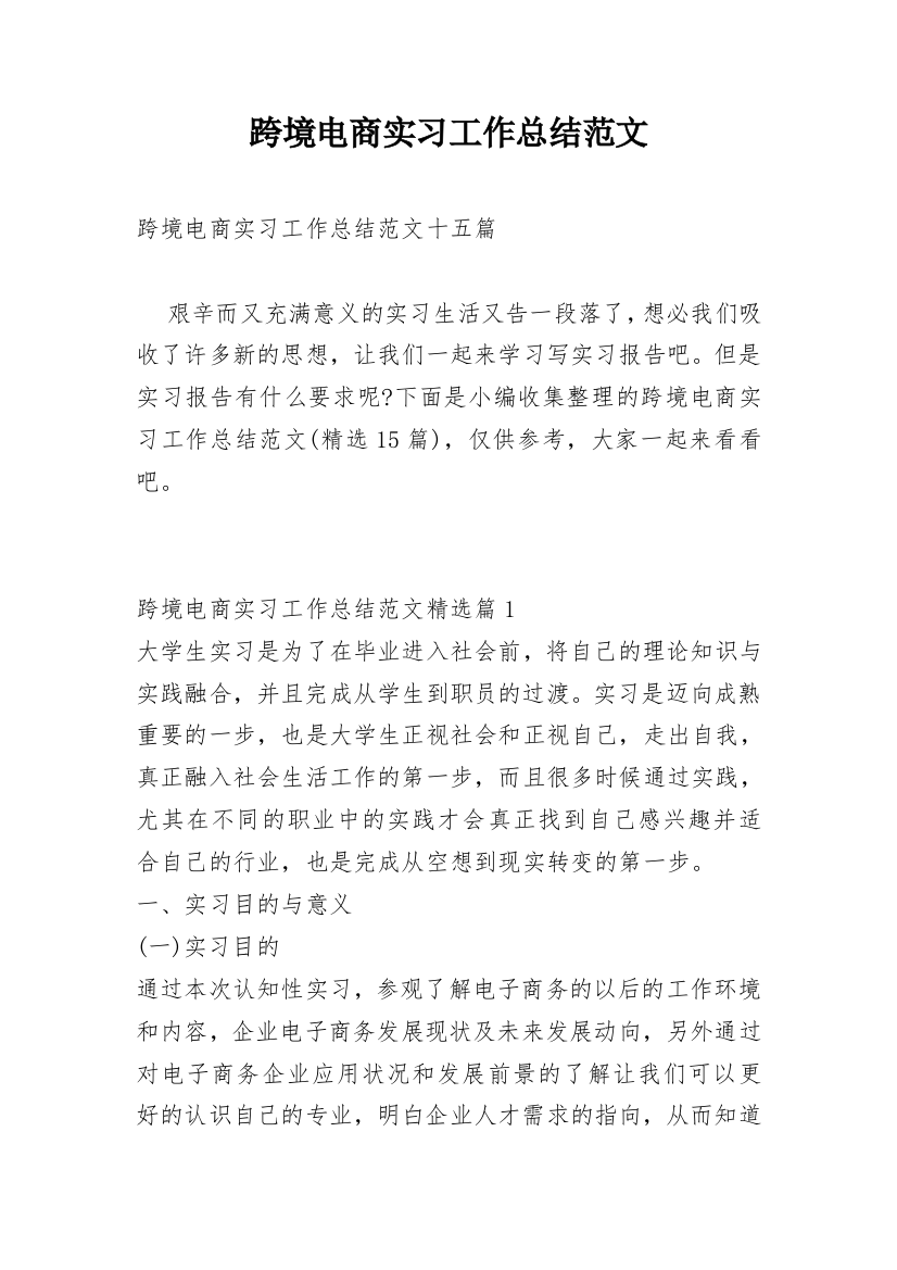 跨境电商实习工作总结范文_1