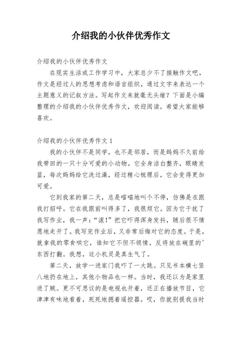 介绍我的小伙伴优秀作文