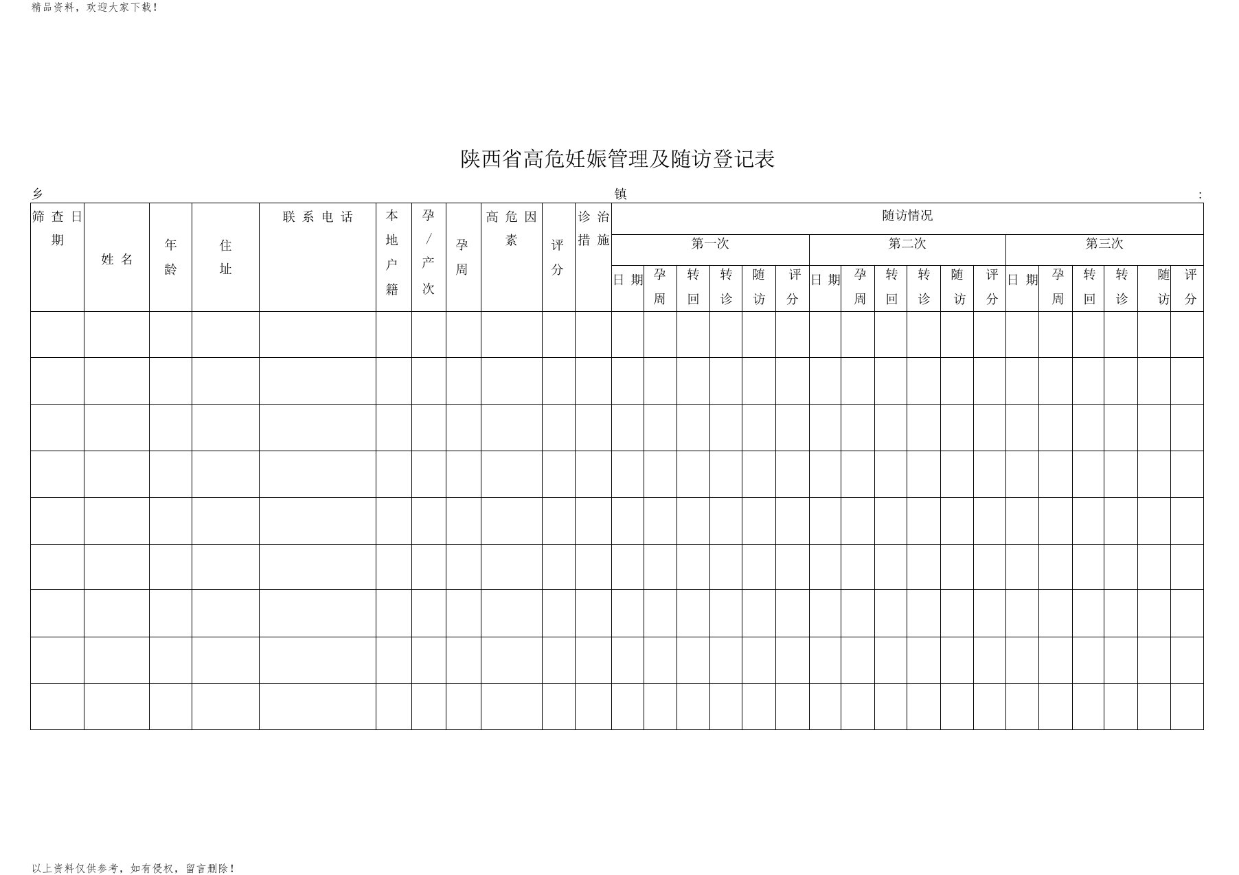 高危妊娠管理及随访登记表