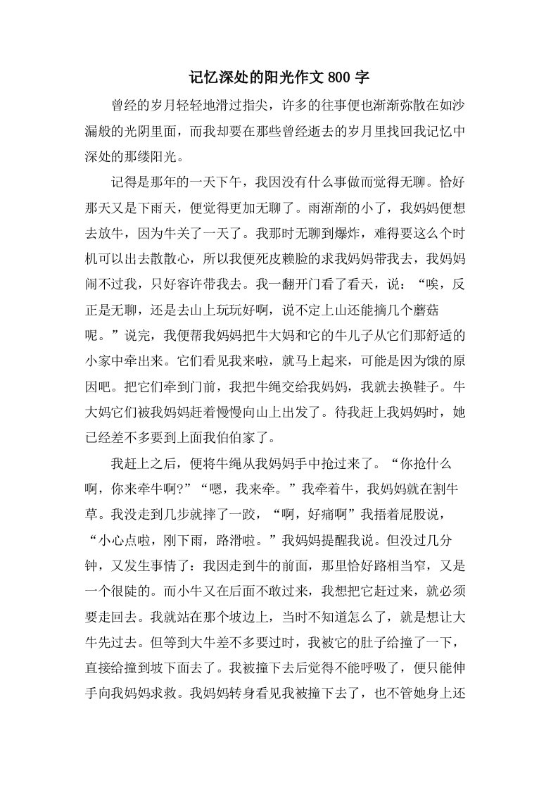 记忆深处的阳光作文800字