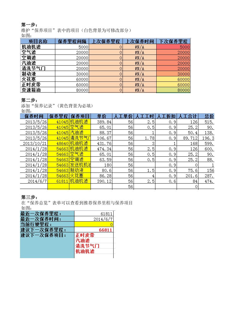 个人汽车保养记录表