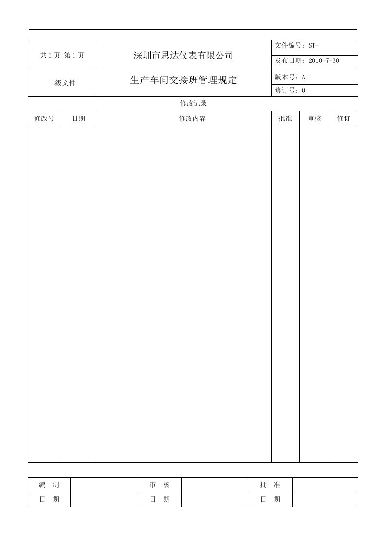 车间交接班管理规定