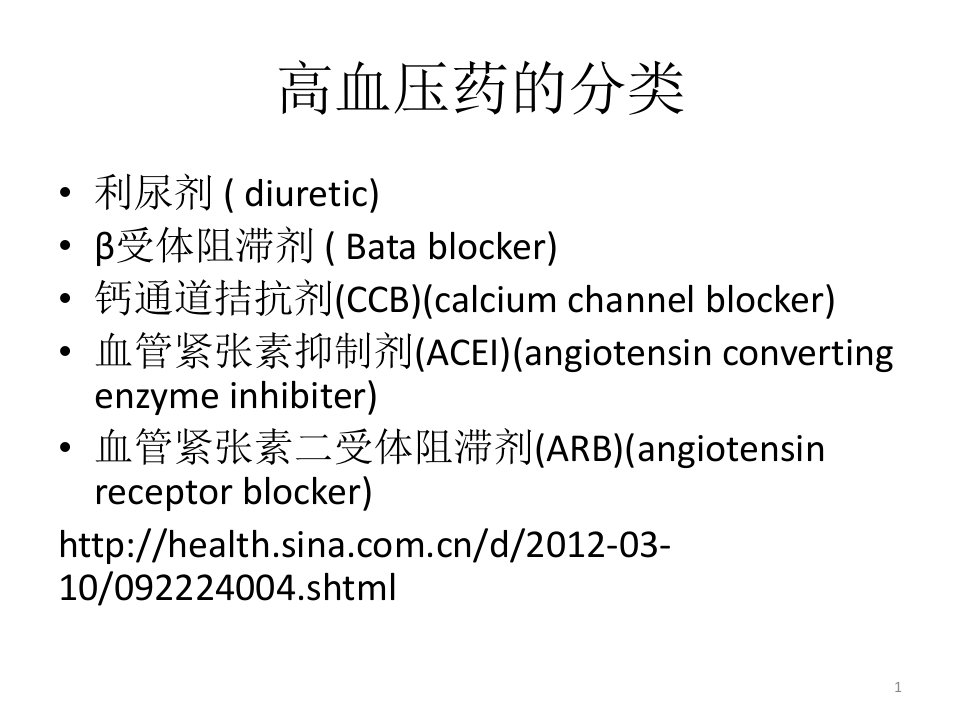 高血压药分类及其代表药物ppt课件