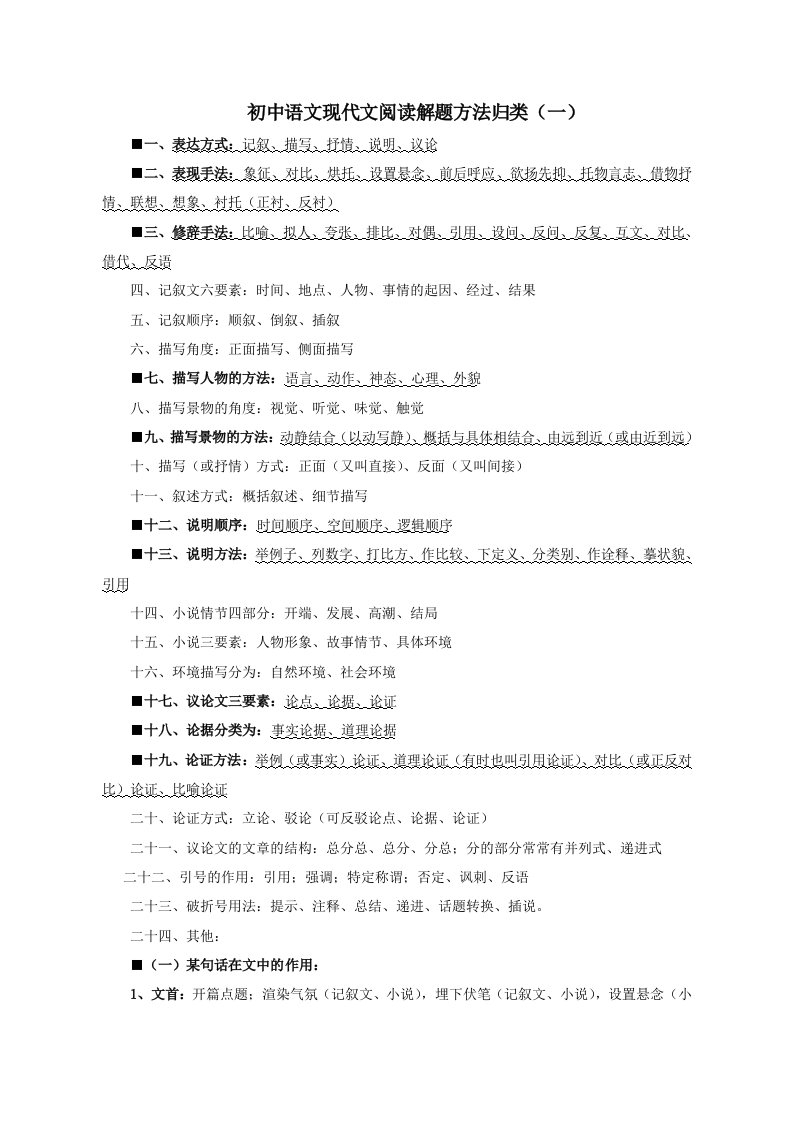 初中语文现代文阅读解题方法归类