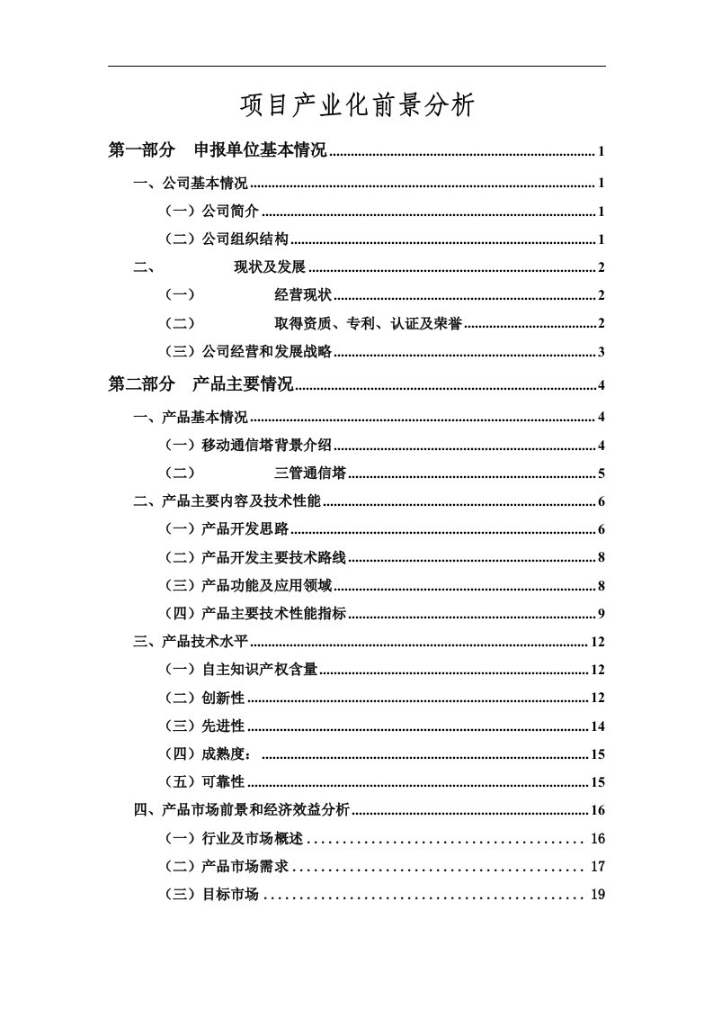 项目产业化前景分析可行性报告