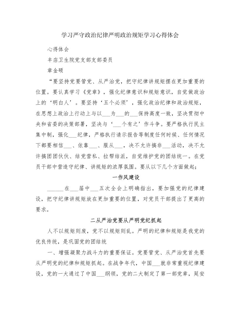 学习严守政治纪律严明政治规矩学习心得体会