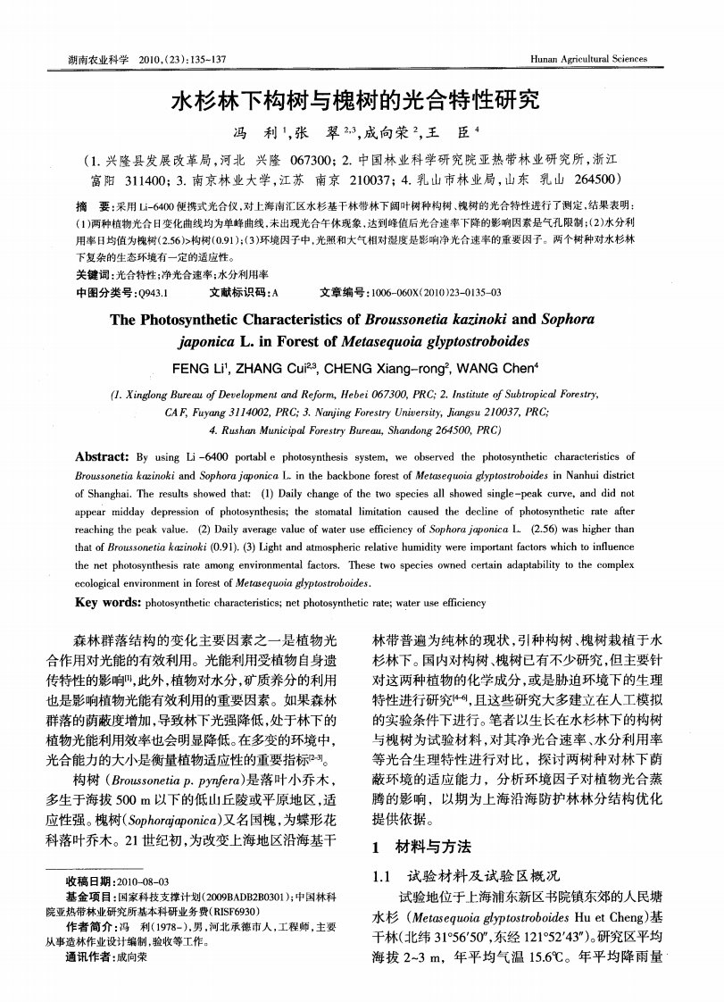 水杉林下构树与槐树的光合特性研究.pdf