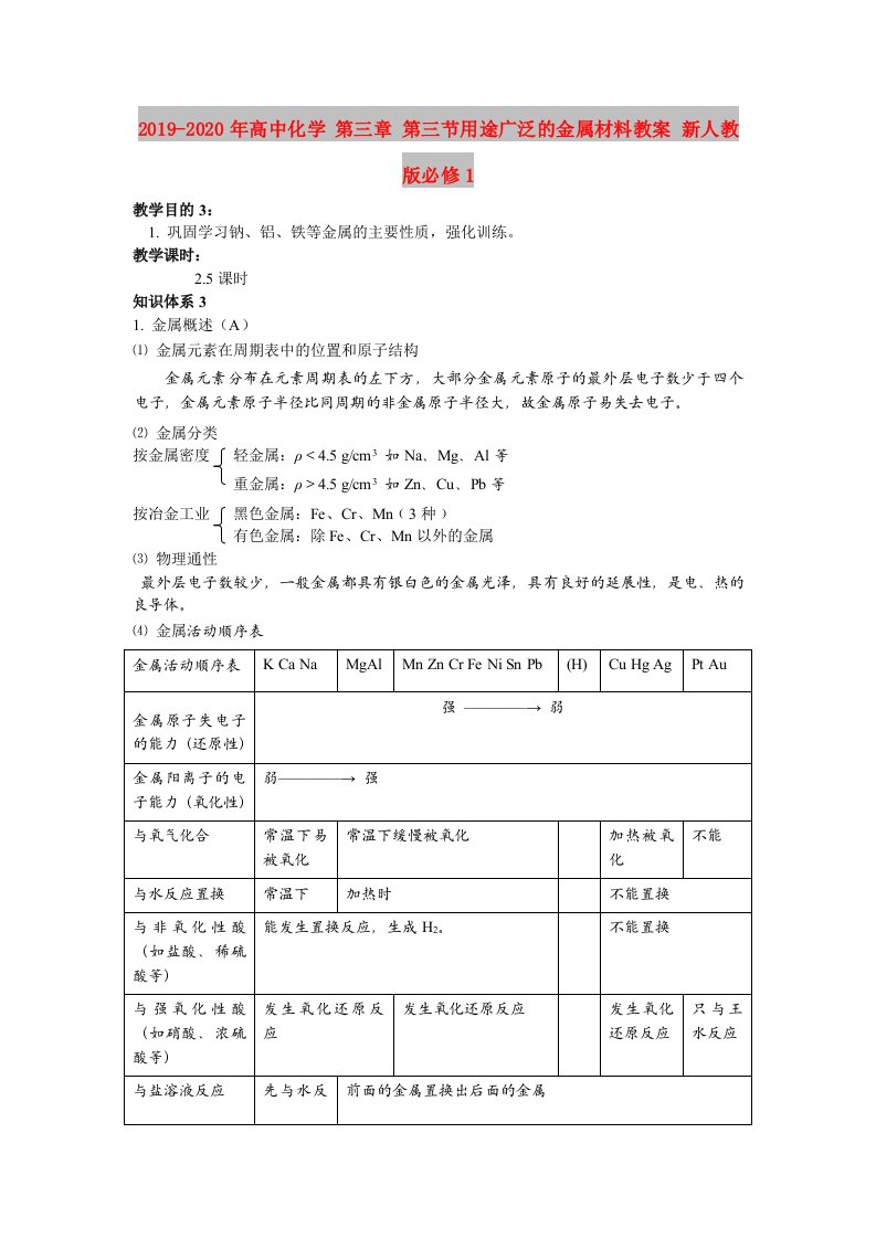 2019-2020年高中化学