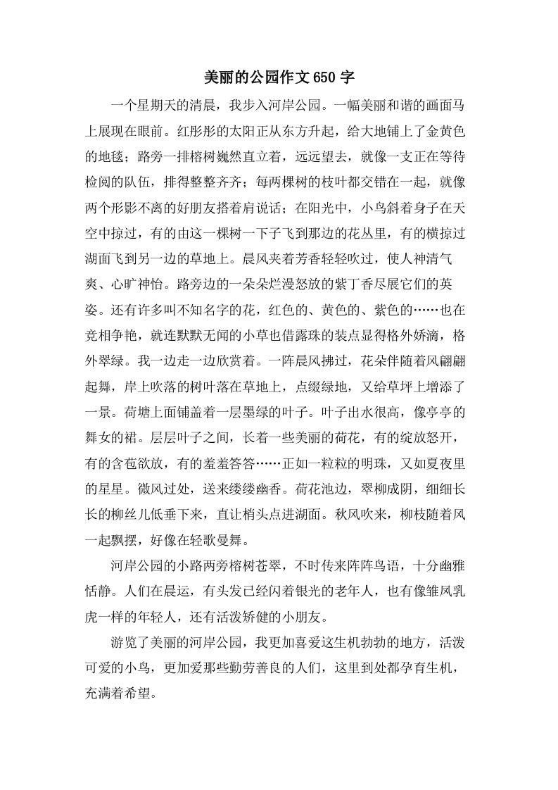 美丽的公园作文650字