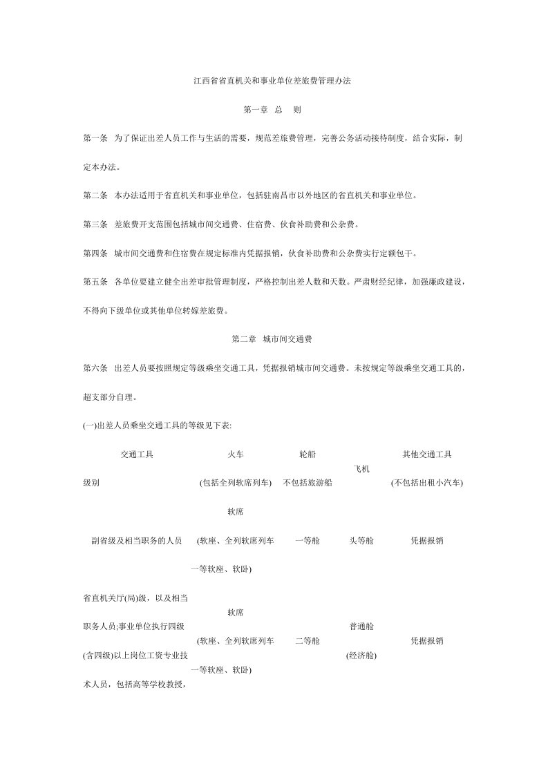 江西省省直机关和事业单位差旅费管理办法