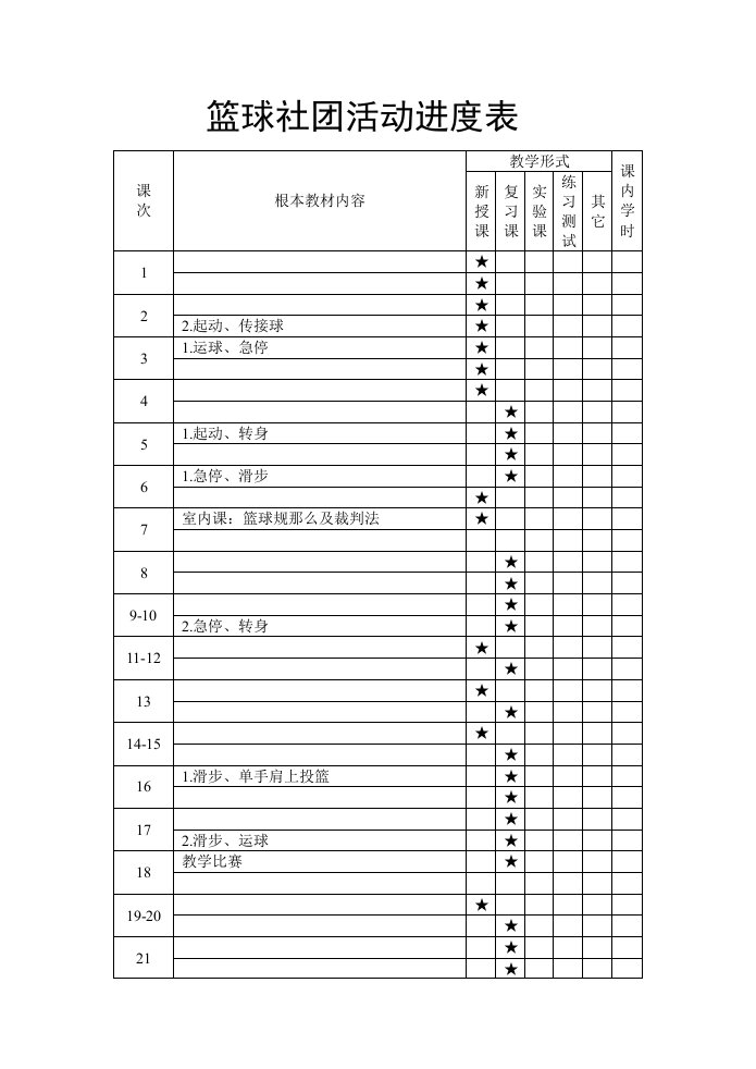 篮球社团活动教案