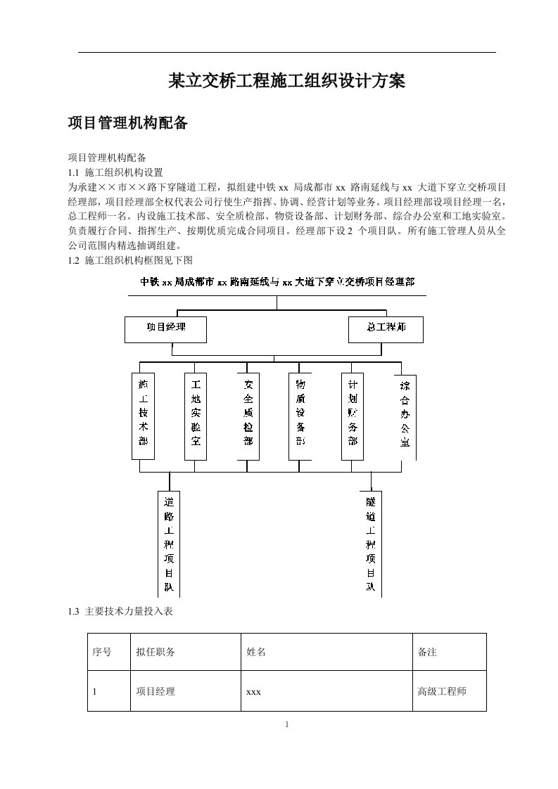 某立交桥工程施工组织设计方案