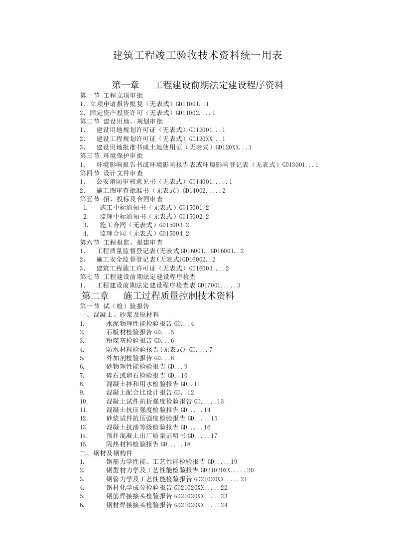 表格模板-建筑工程竣工验收技术资料统一用表