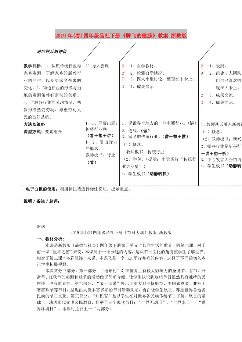 2019年(春)四年级品社下册《腾飞的翅膀》教案