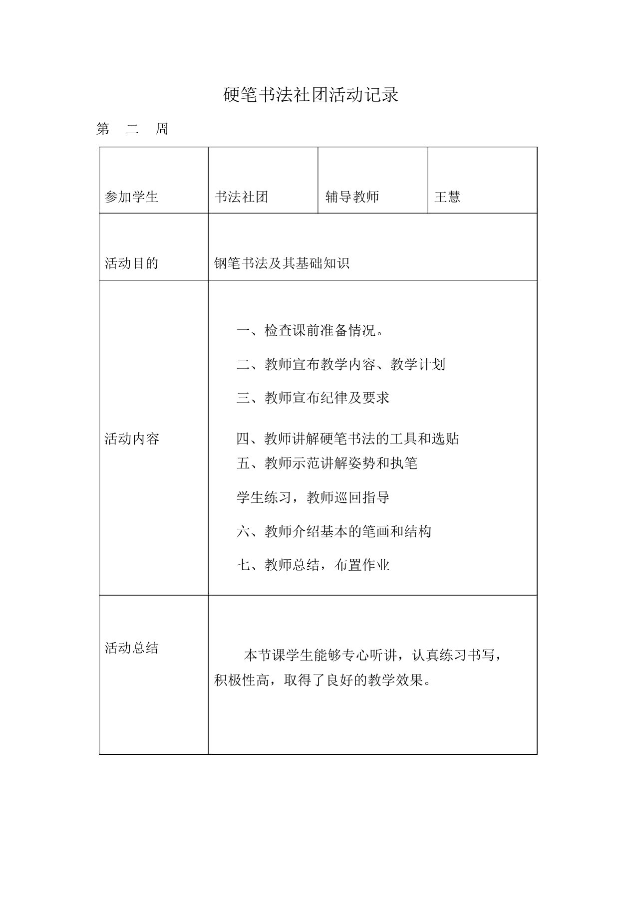 (完整word版)硬笔书法社团活动记录