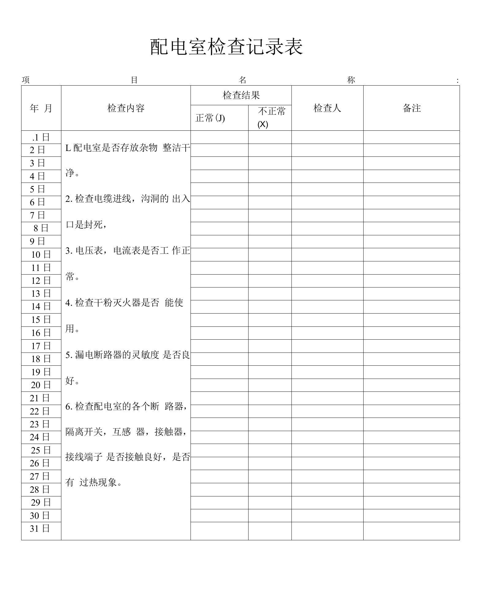 公司配电箱（柜）巡检记录表