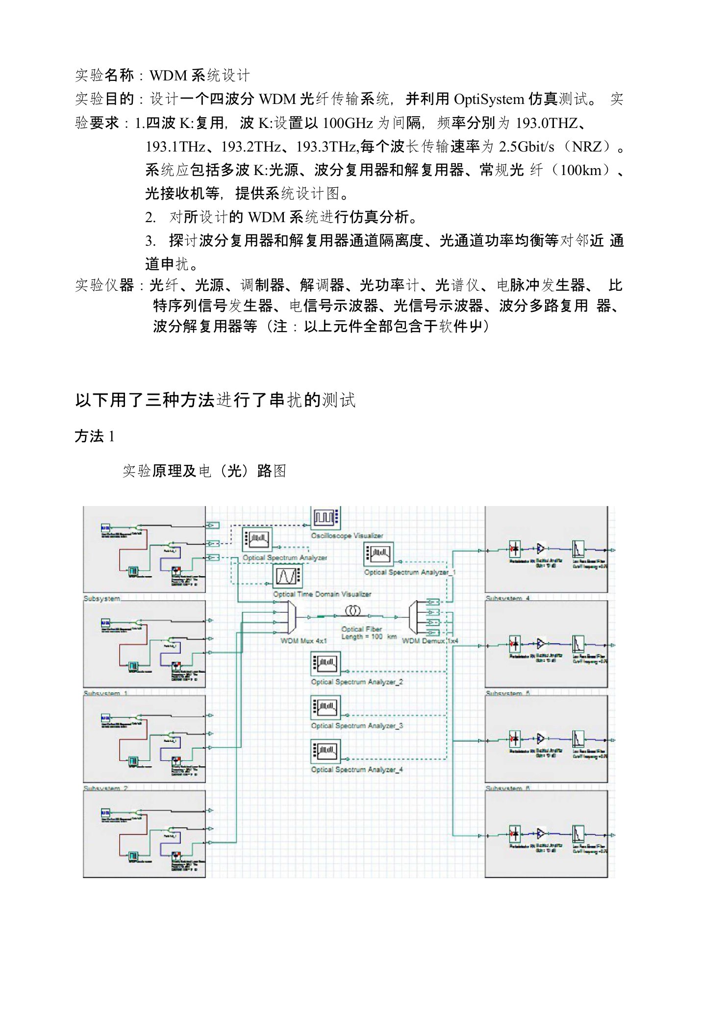 光电实验报告波分复用系统的设计(Optisystem)