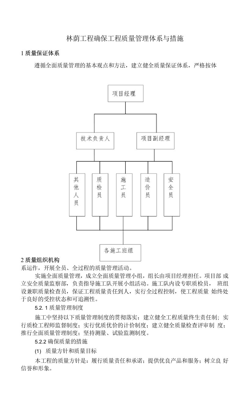 林荫工程确保工程质量管理体系与措施