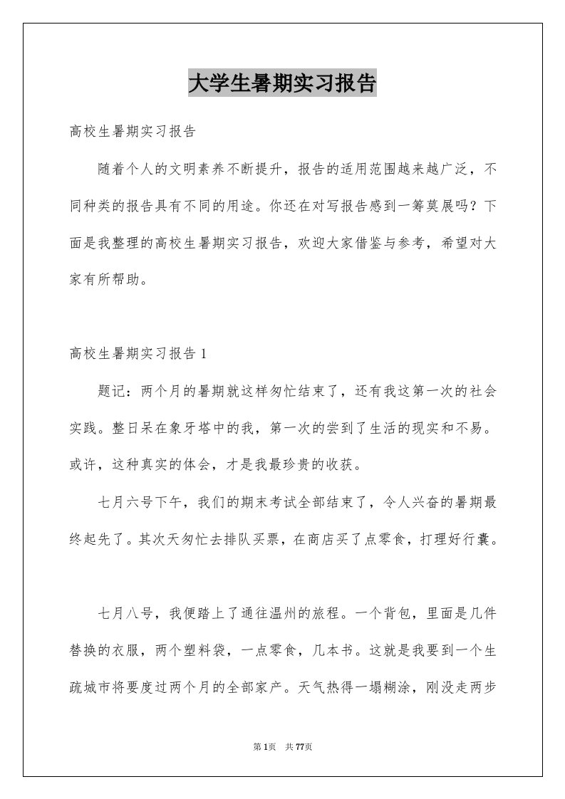 大学生暑期实习报告范本5