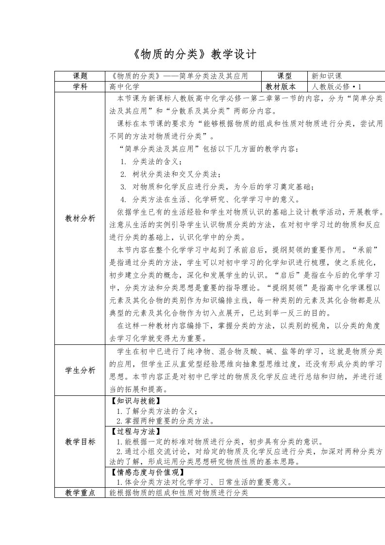 物质的分类教学设计1