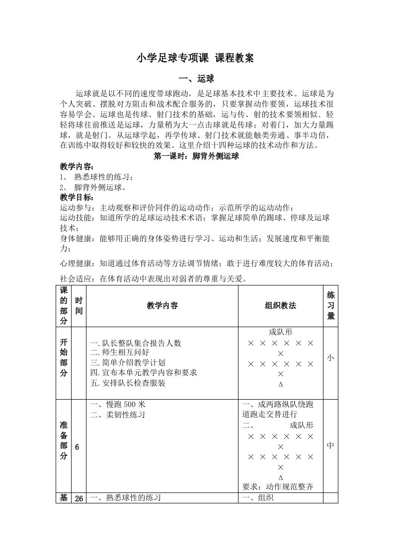 小学足球专项课(运球)教案汇总