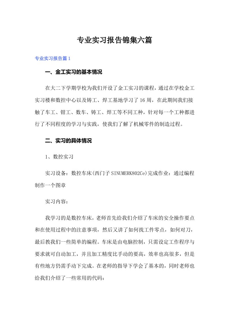 （精选）专业实习报告锦集六篇