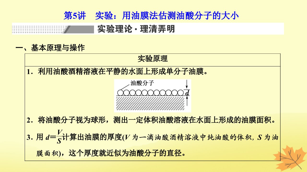 2024届高考物理一轮总复习第六编第十四章热学第5讲实验：用油膜法估测油酸分子的大形件