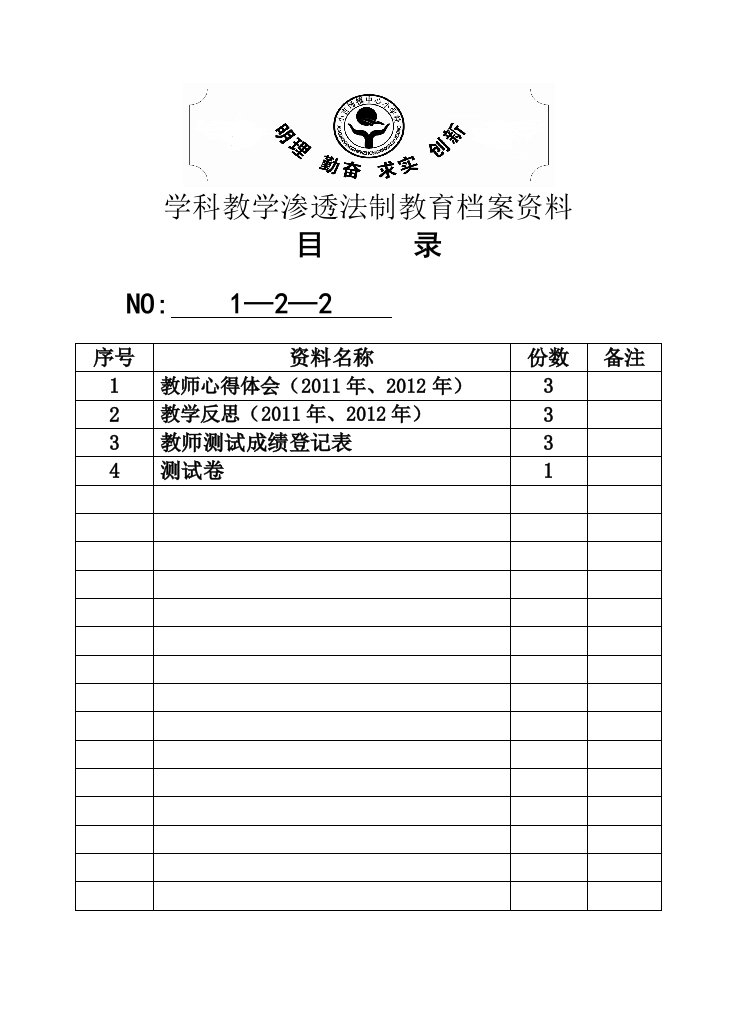 法制渗透档案盒资料目录