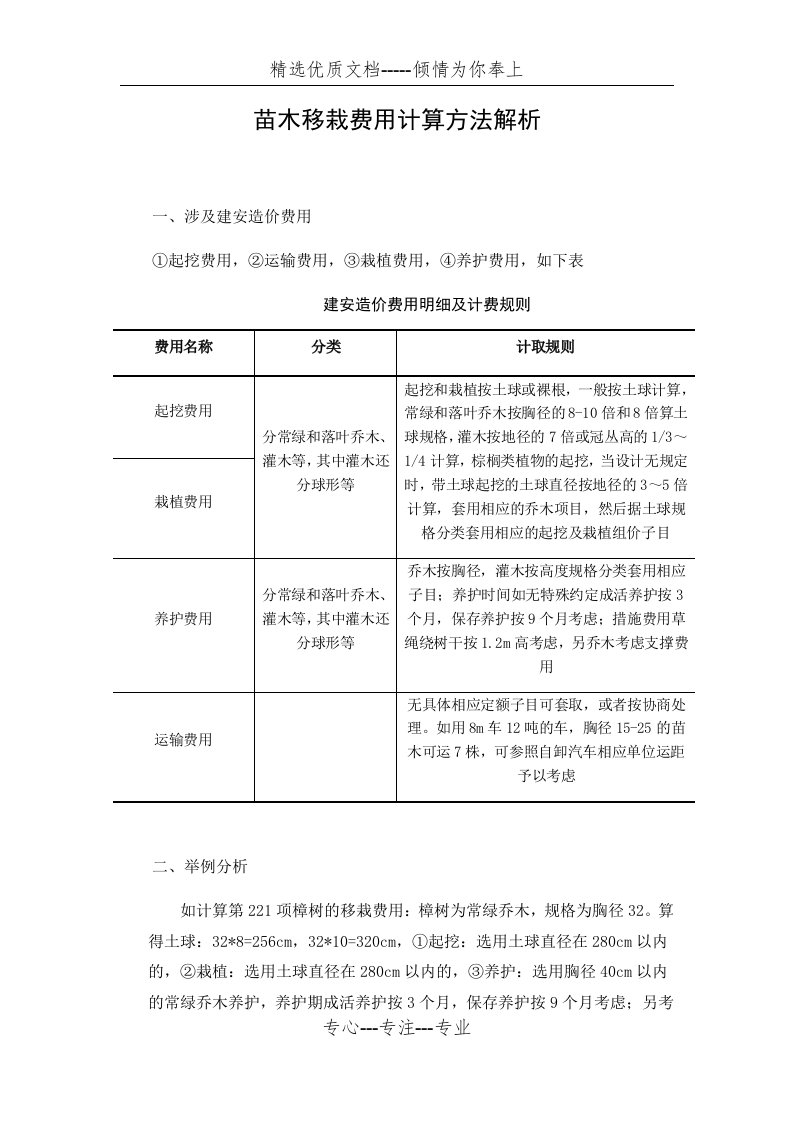 苗木移栽费用计算(共2页)