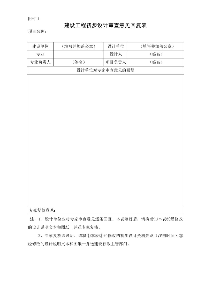 初步设计专家审查意见回复表